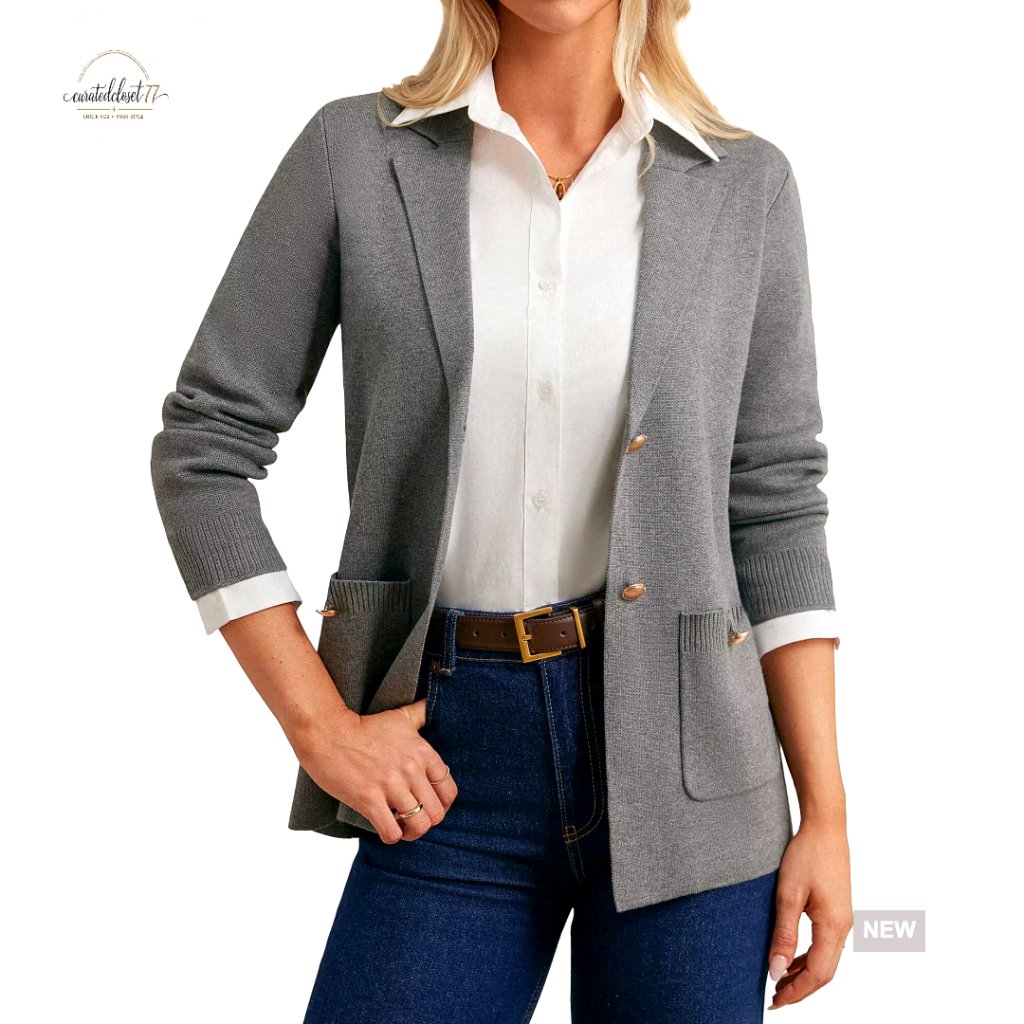 Long Sleeve Sweater Blazer With Pockets Business Casual Cardigan